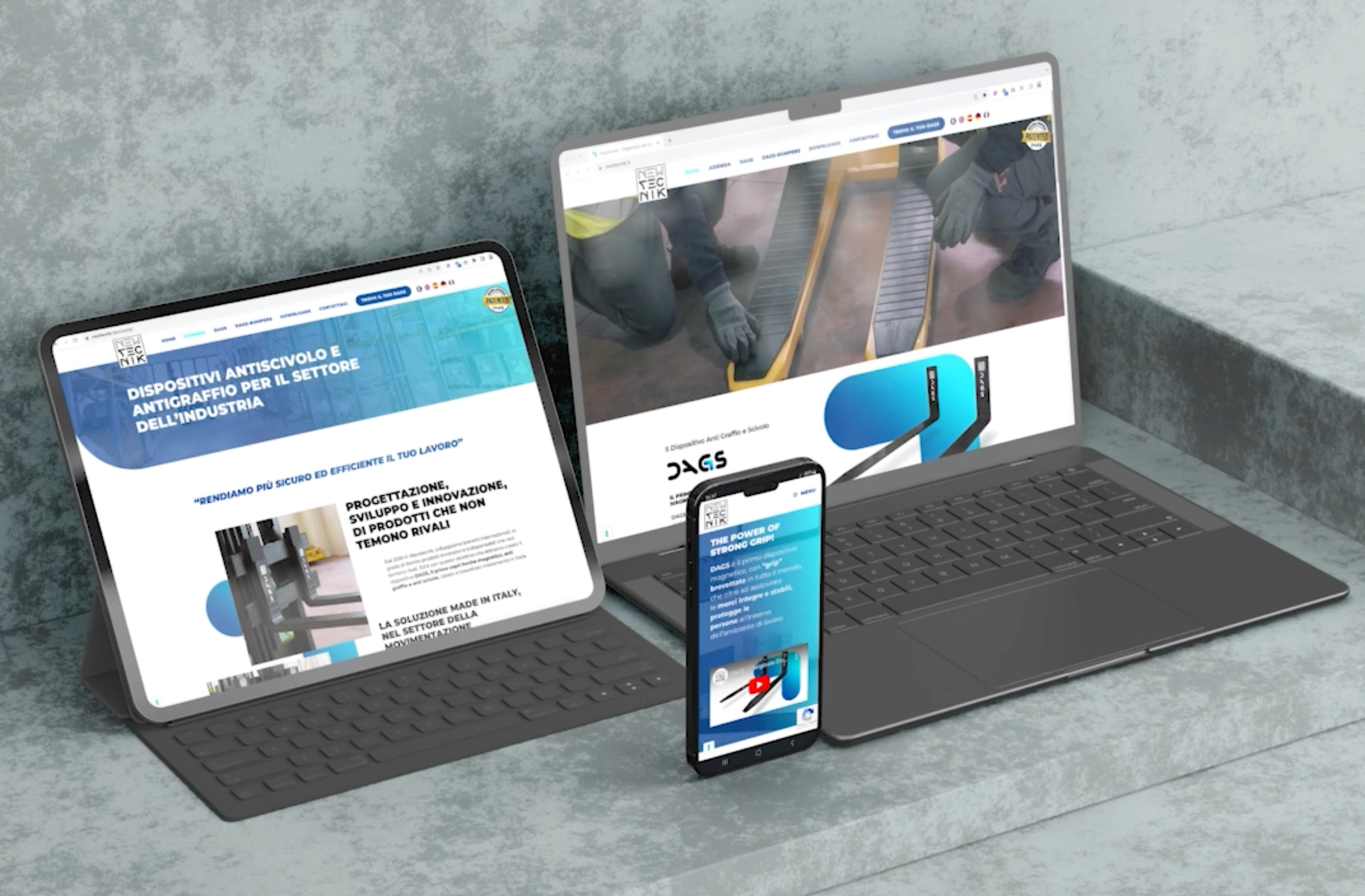 Sito Newtecnik visualizzato su tablet, laptop e smartphone
