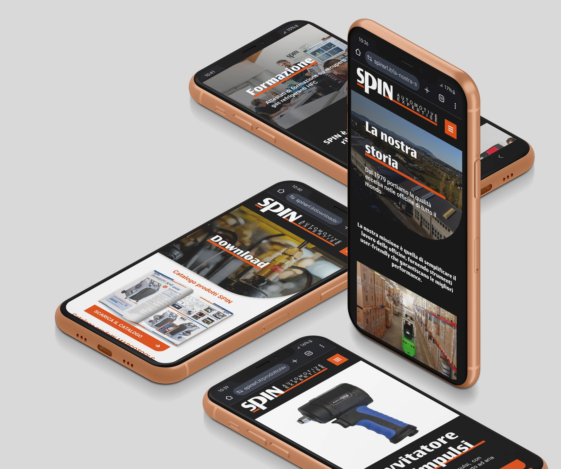 Smartphone con sezioni mobile del sito Spin Automotive Express