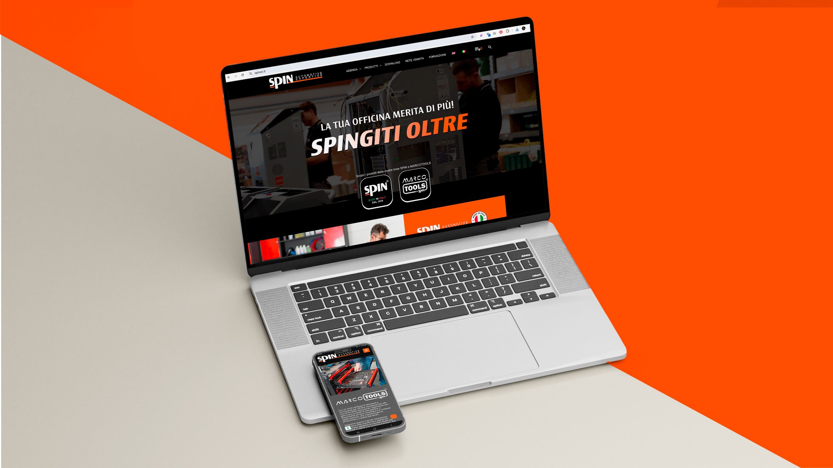 Sito web di Spin visualizzato su laptop e smartphone