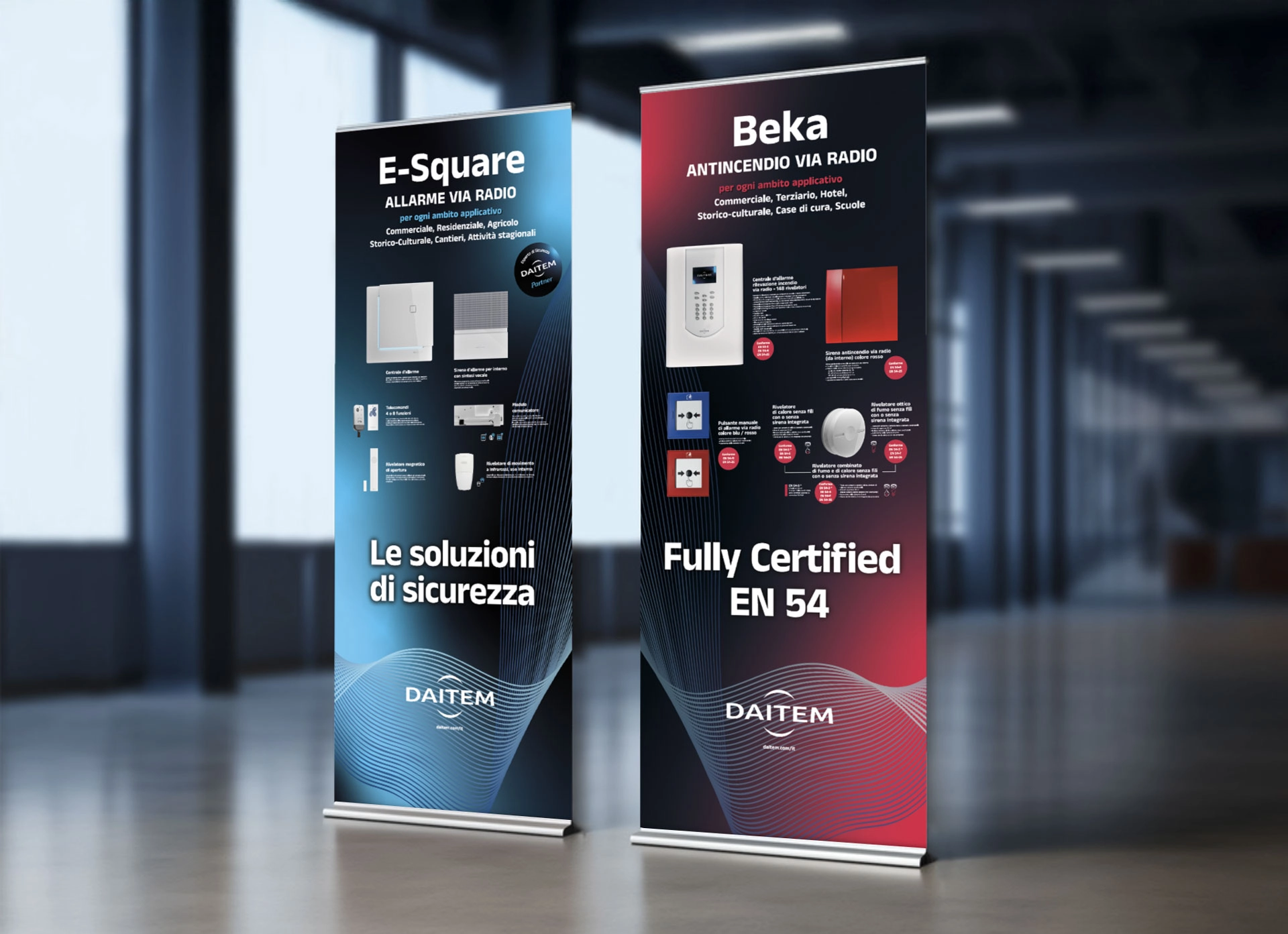 Roll-up Daitem dedicati ai sistemi di allarme via radio e antincendio