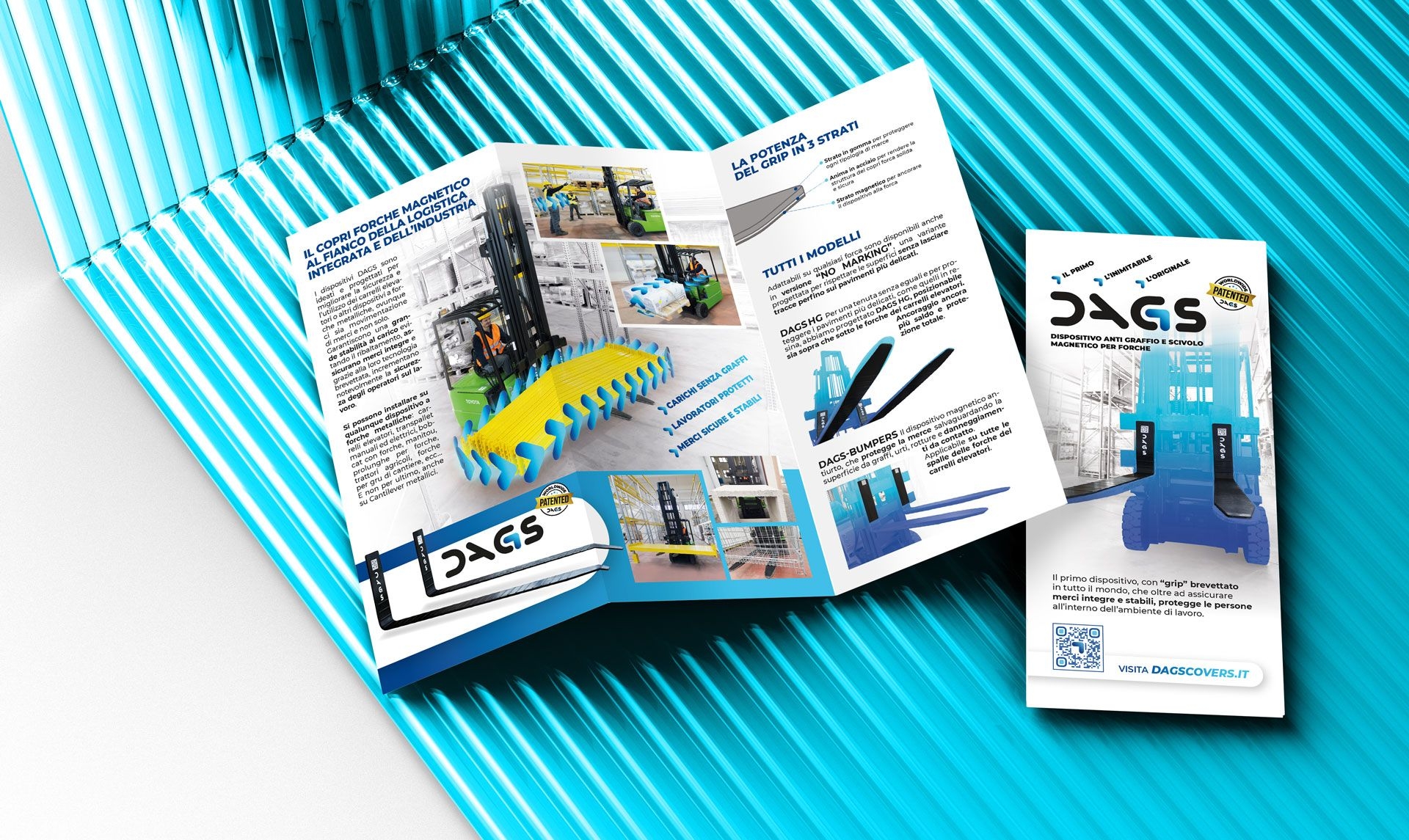 Brochure tecnica e materiali digitali dedicati alle protezioni magnetiche DAGS per carrelli elevatori