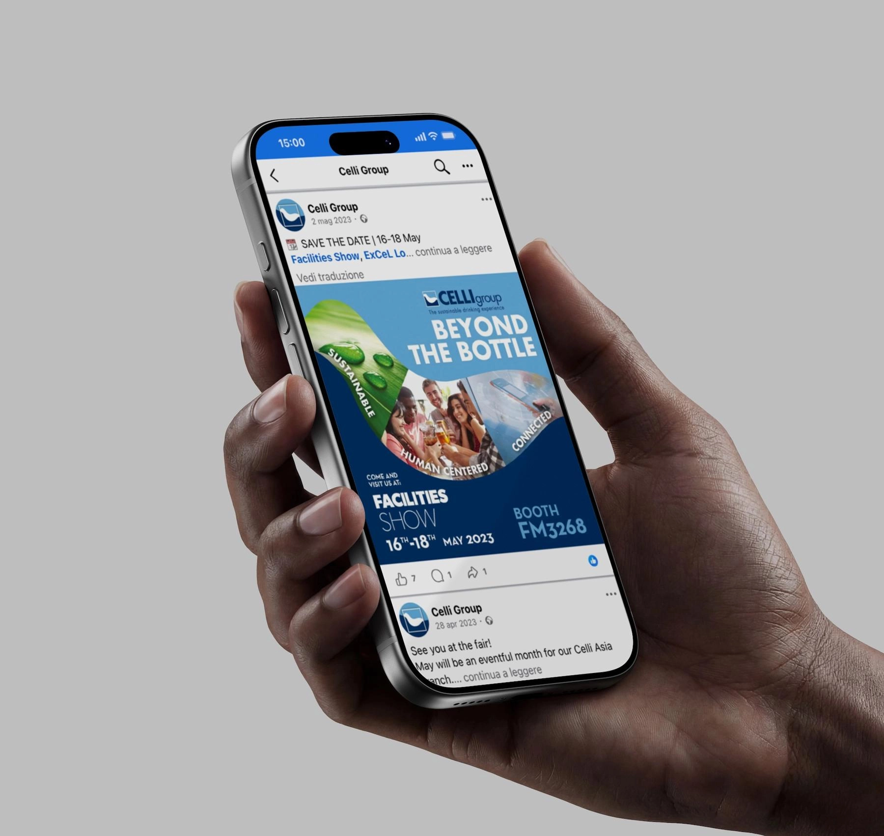 Cellulare sulla pagina Facebook di Celli Group