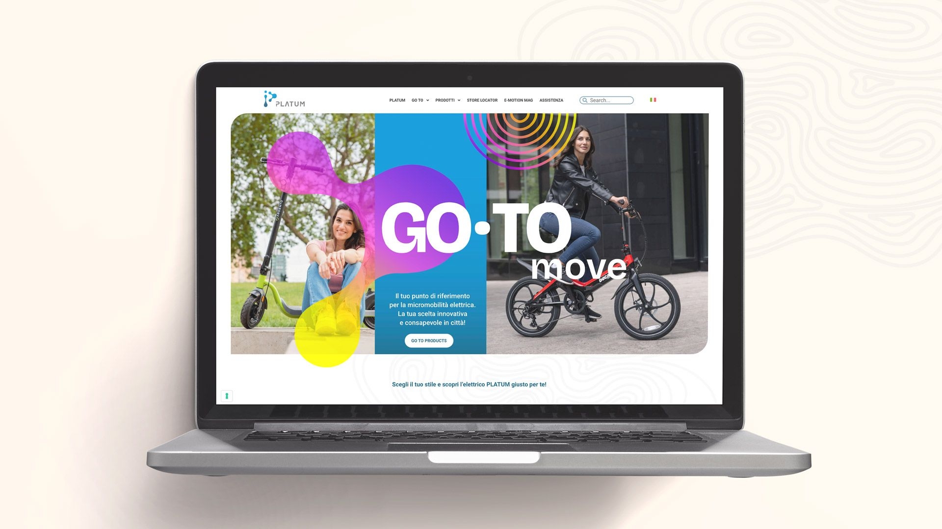 Sito web Platum dedicato alla mobilità elettrica visualizzato su laptop