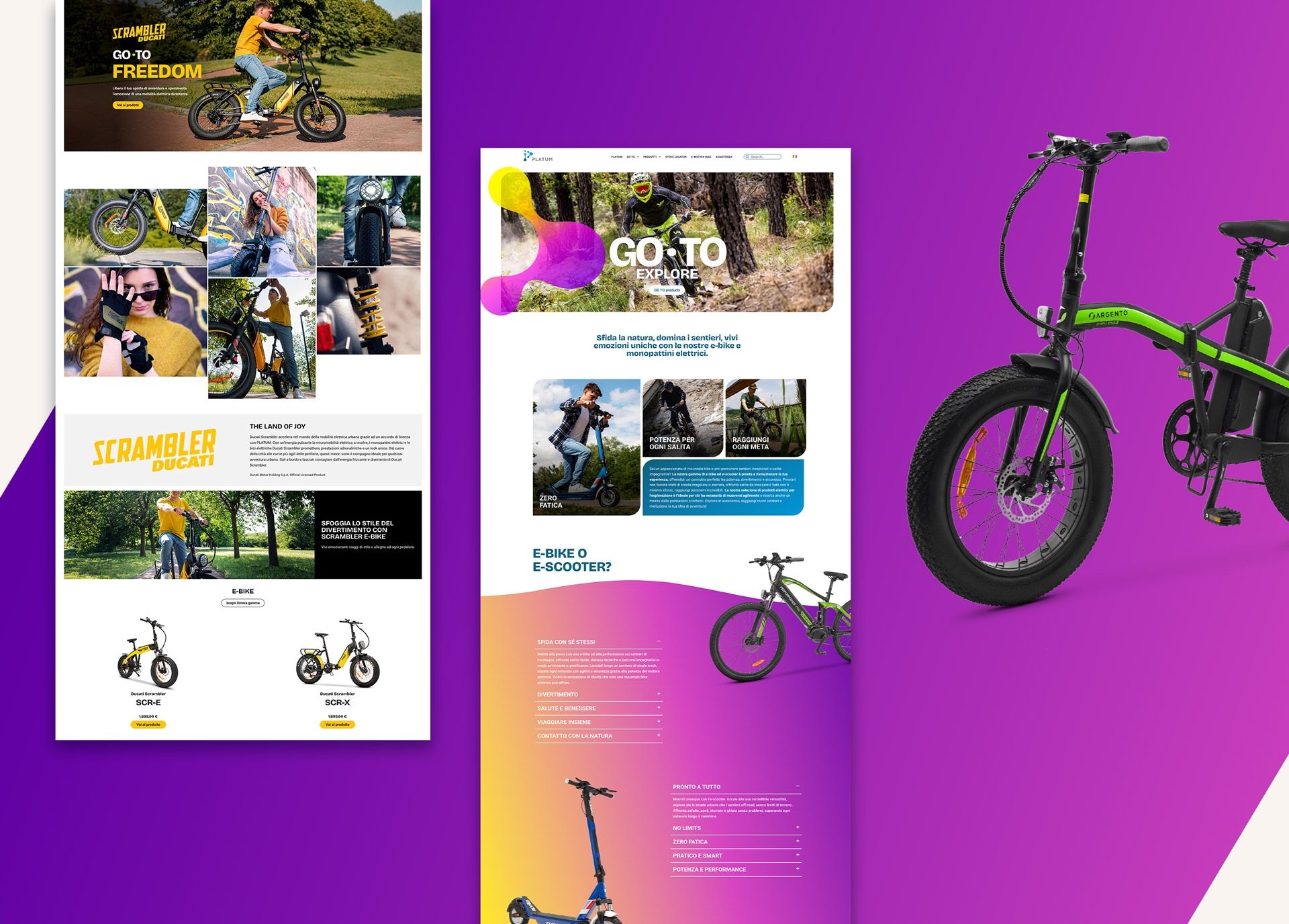 Pagine web Platum dedicate a e-bike e monopattini elettrici con modello pieghevole verde
