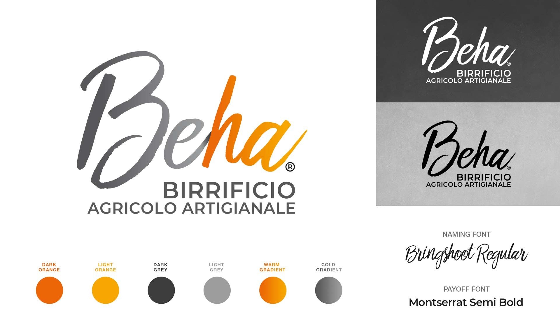Identità visiva del birrificio agricolo artigianale Beha con logo, palette cromatica e font coordinati