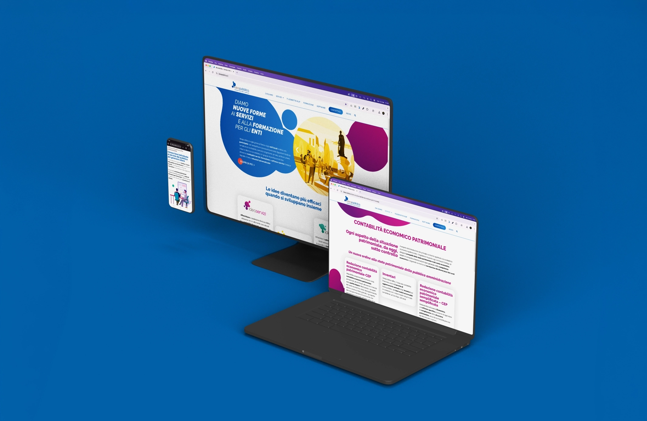 Sito Idea Pubblica visualizzato su desktop, laptop e smartphone