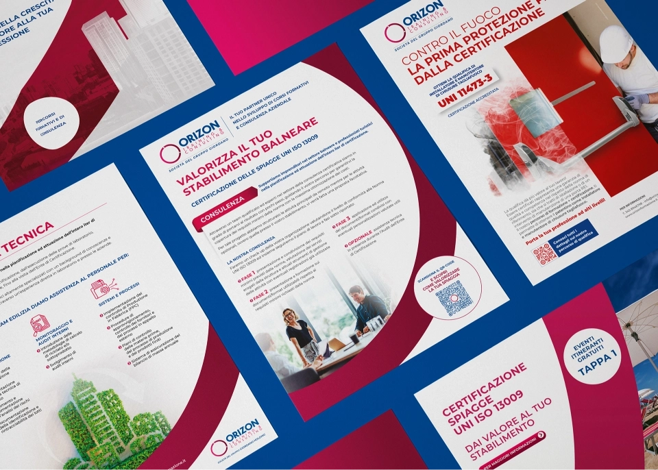 Materiali informativi Orizon dedicati a consulenza e certificazione aziendale