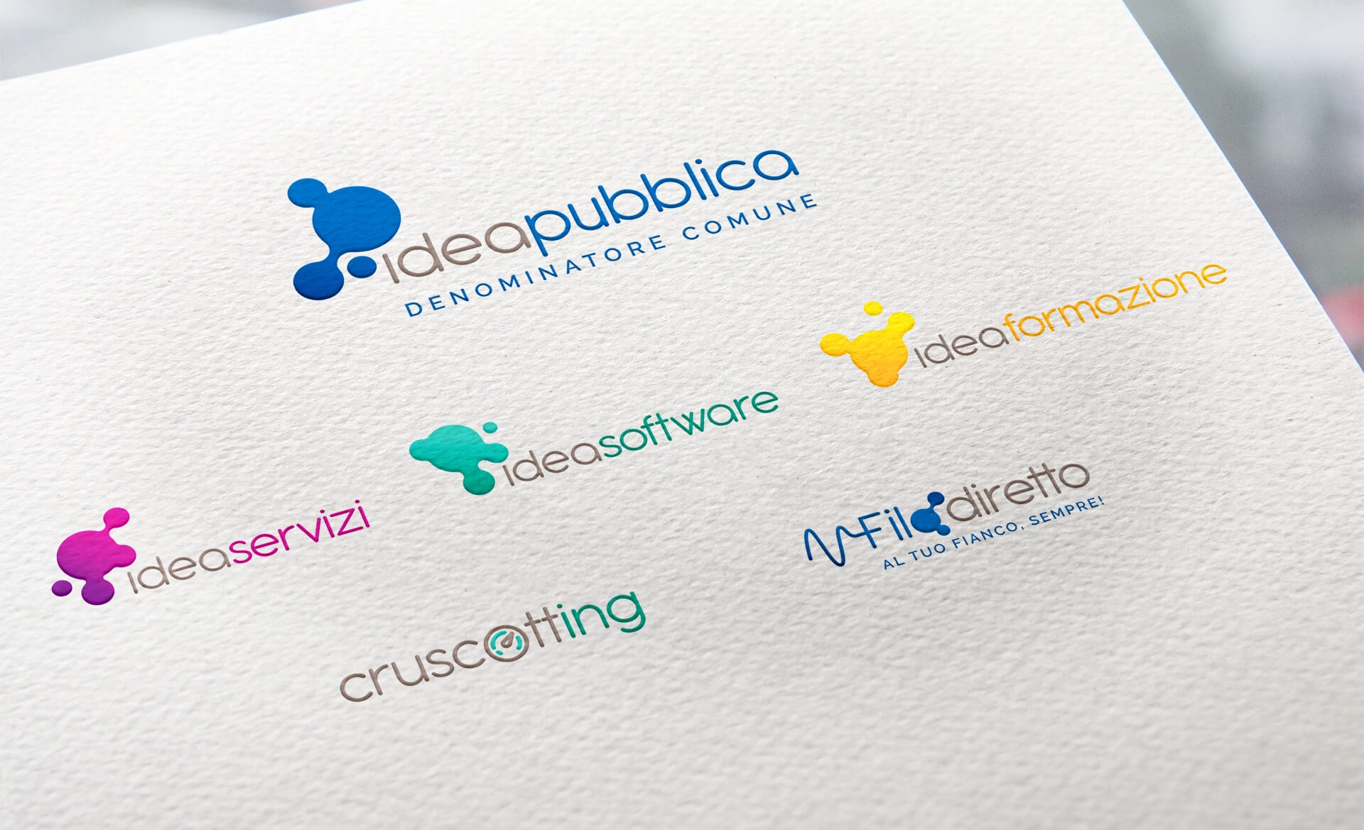 Sistema di loghi Idea Pubblica e dei suoi servizi stampato su carta