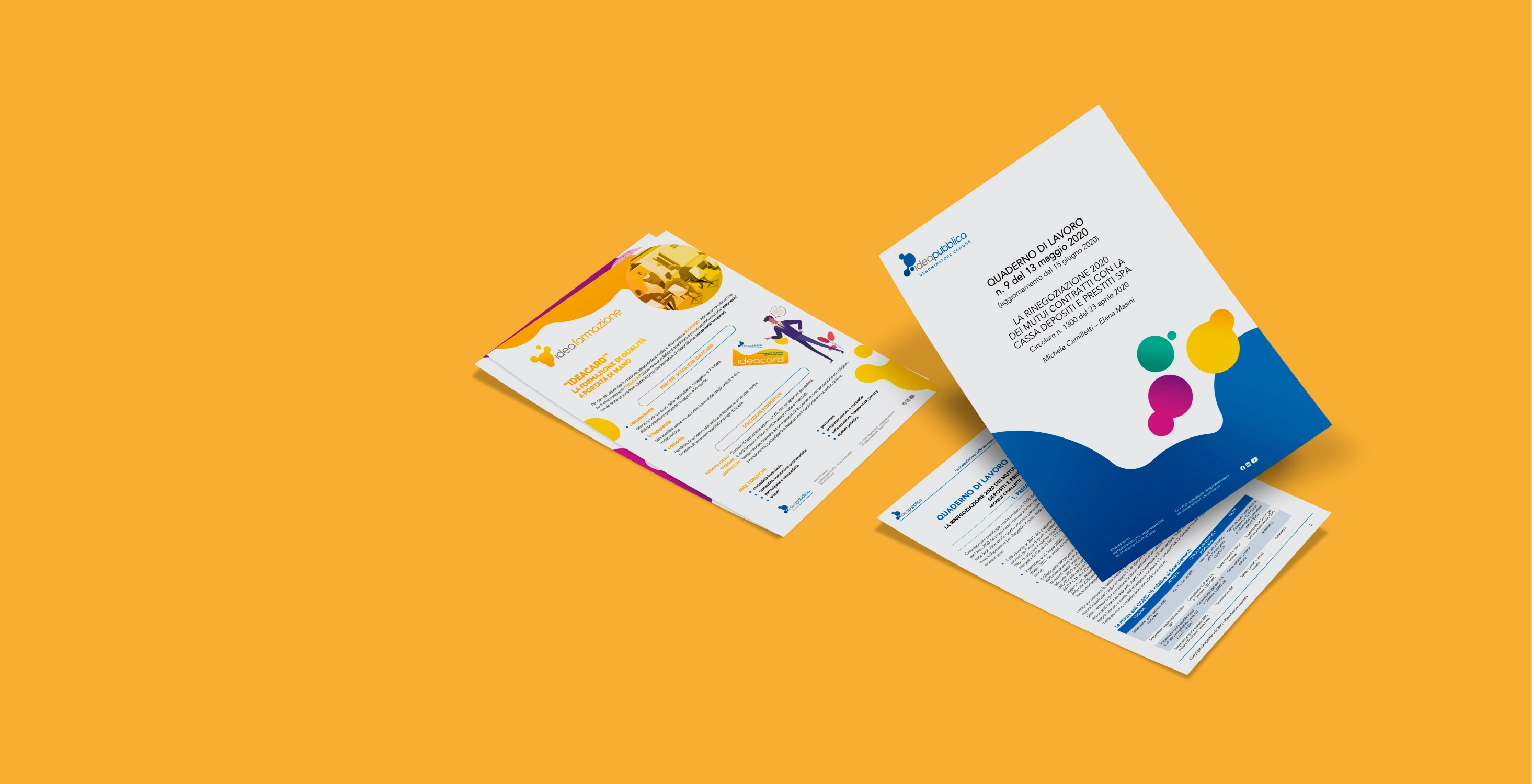 Schede informative Idea Pubblica e Idea Formazione su sfondo arancione